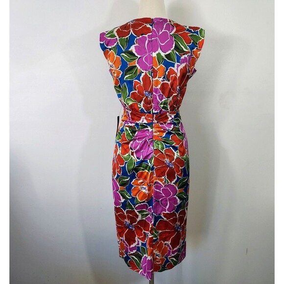 Maggy London Dress Sheath Size 6 Floral Sleeveless Blue Chilli V Neck Party NWT - Picture 10 of 16